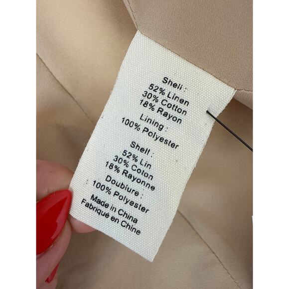 L’AGENCE Beige Linen Leaf-Print Cropped Blazer Coat Jacket Corporate Corp Size 4 - Picture 8 of 9